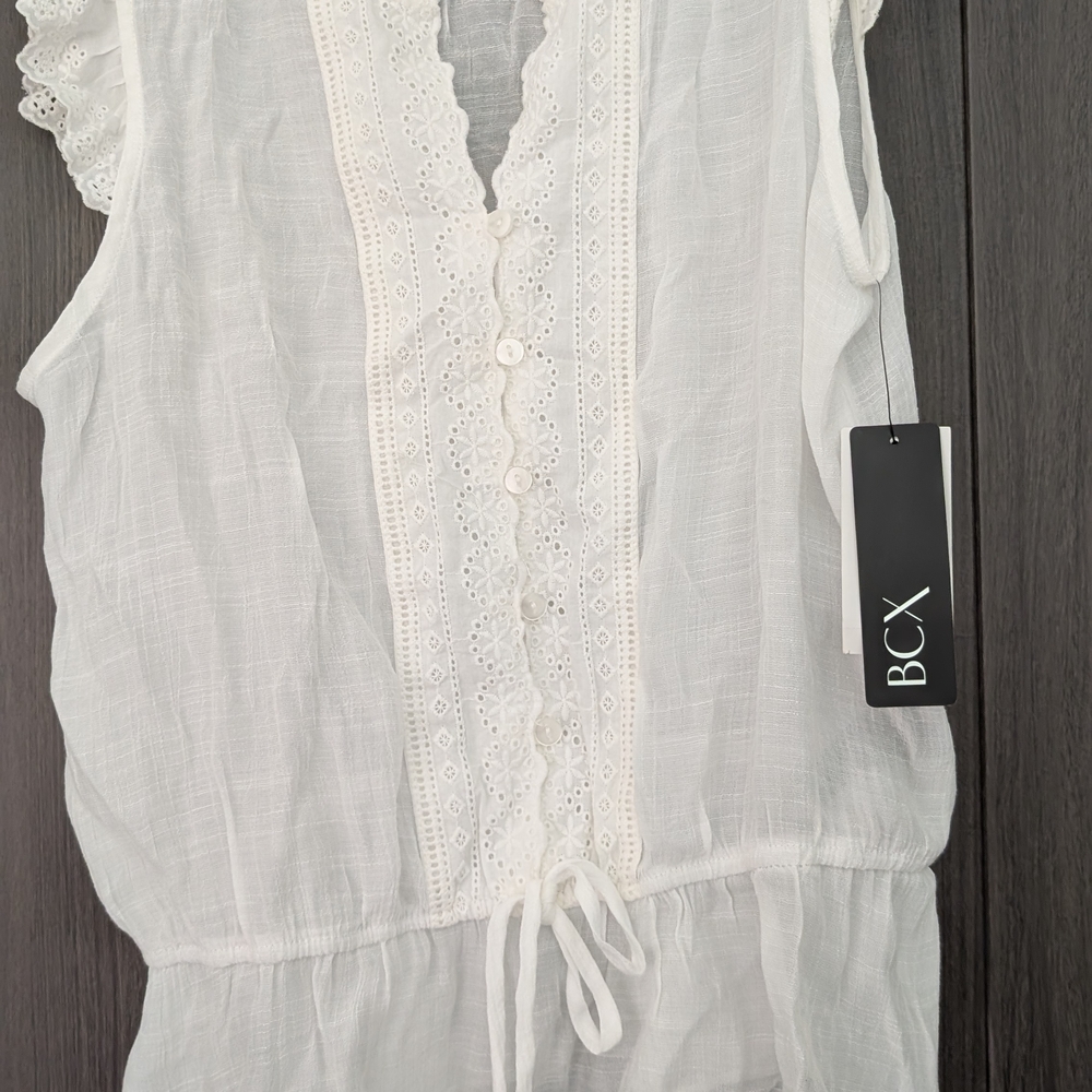 BCX Women's White Lace Trim Top